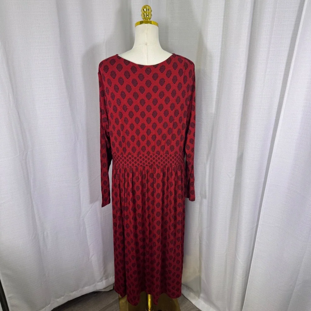 NEW Boden Thea Jersey Midi Dress Womens 20-22R Block Print Long Sleeve Pocket - Picture 3 of 12